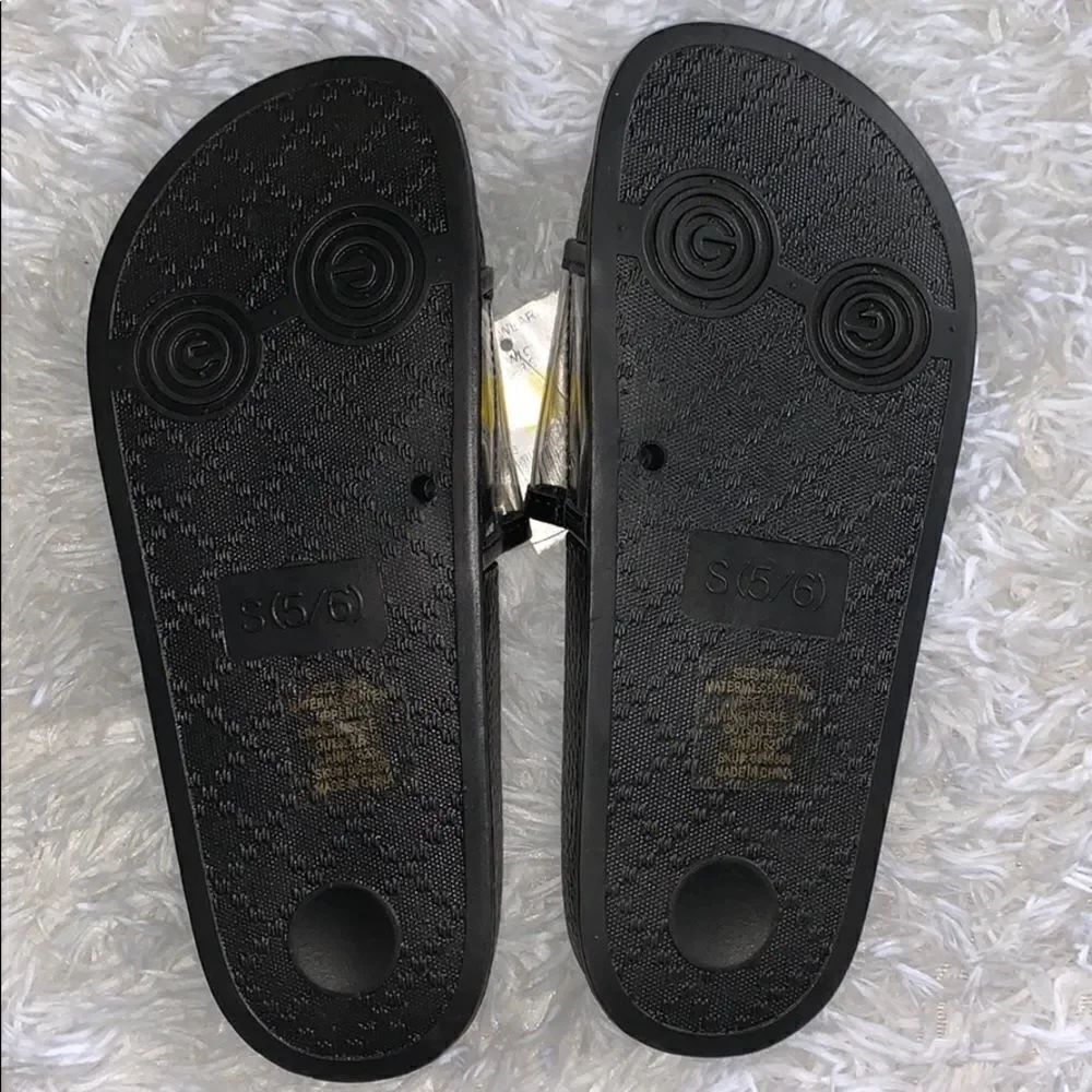JUST BE Girl’s Black Clear Wide Strap Waterproof Casual Slide Sandals Small 5/6